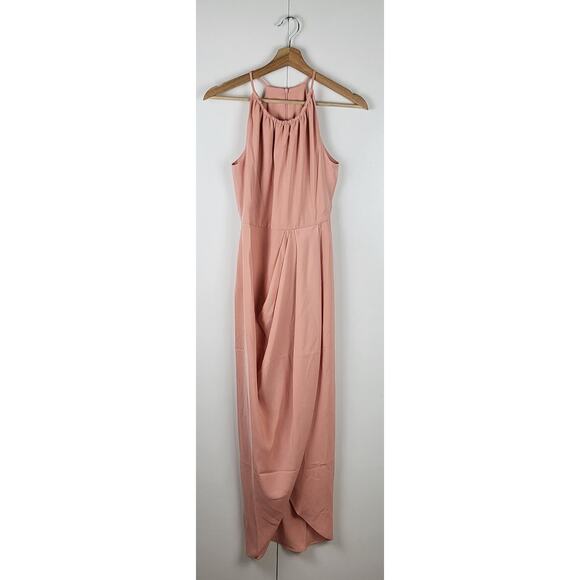 SOLD | NWT Shona Joy Draped Halter Tulip Midi Ruched High Neck Gown in Pink | 6 - Picture 2 of 8